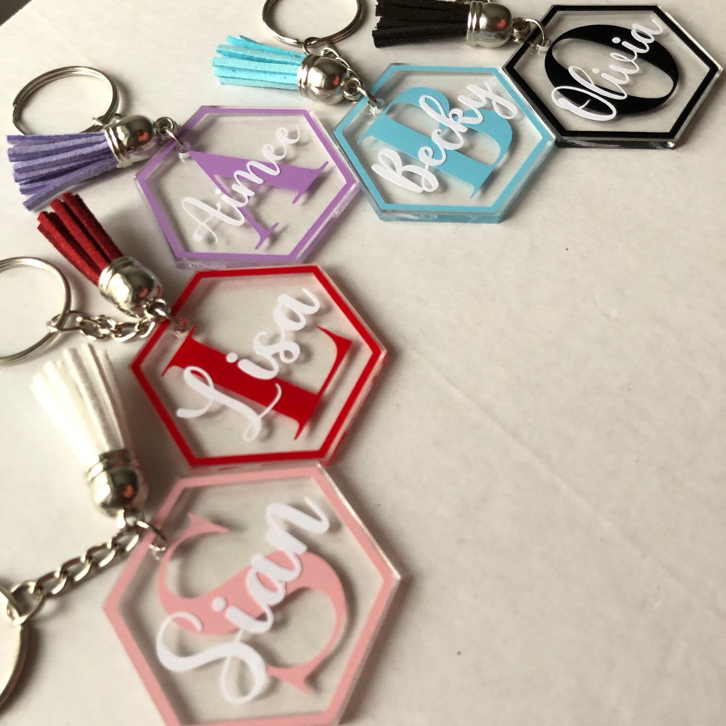 Personalised hexagon monogram keyring