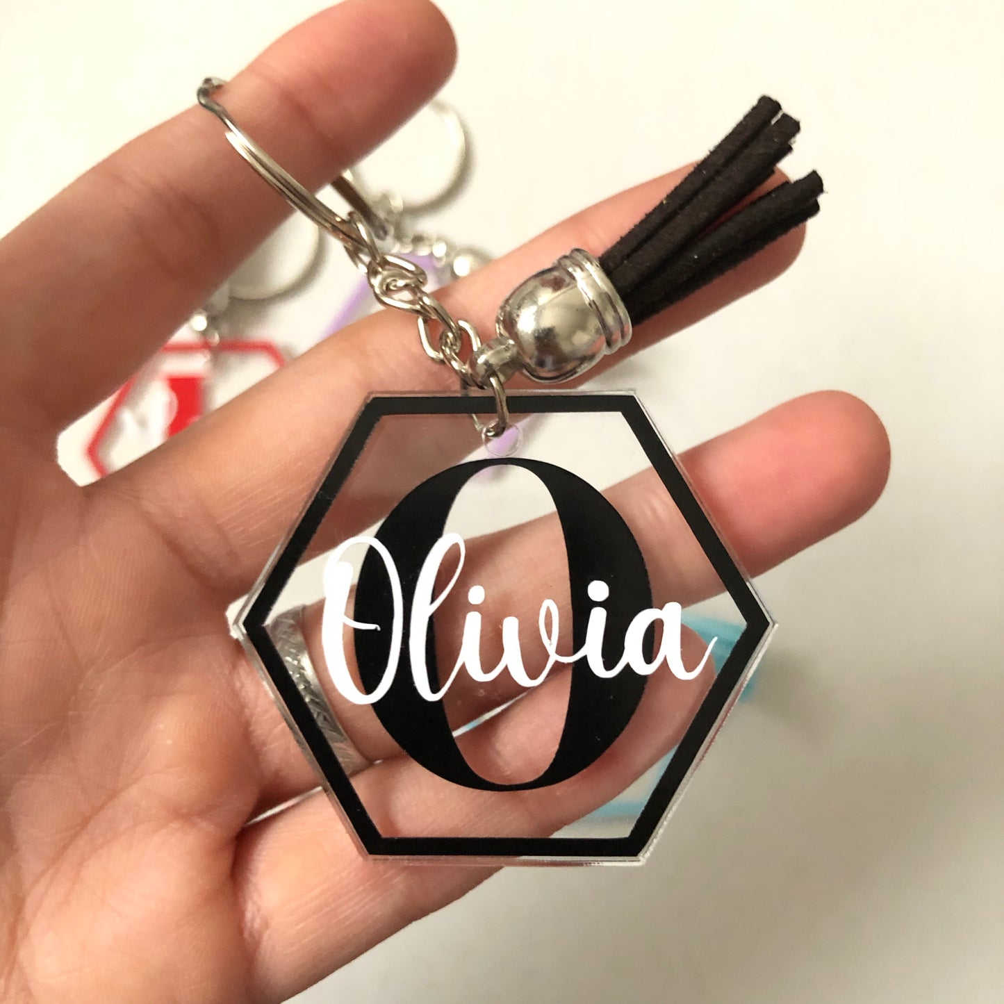 Personalised hexagon monogram keyring