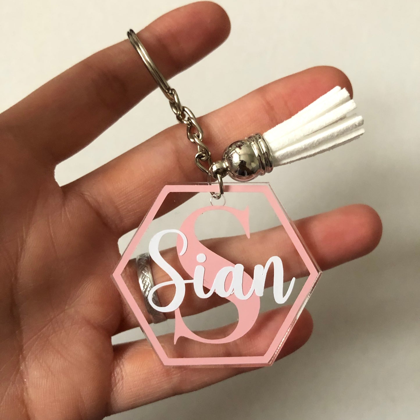 Personalised hexagon monogram keyring