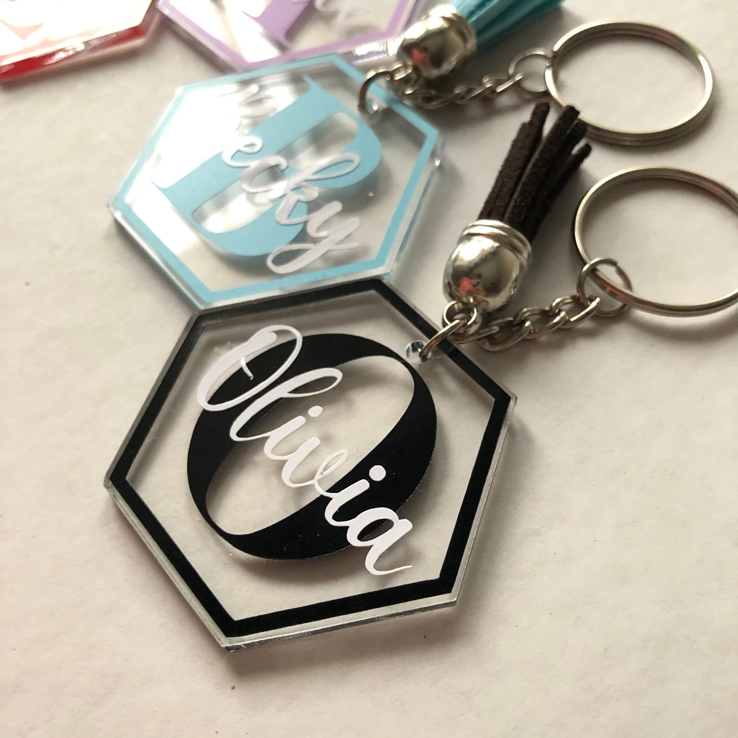 Personalised hexagon monogram keyring