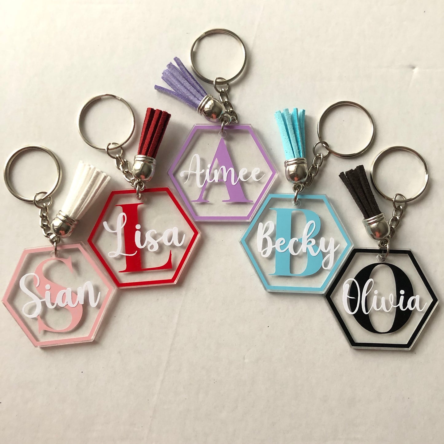 Personalised hexagon monogram keyring