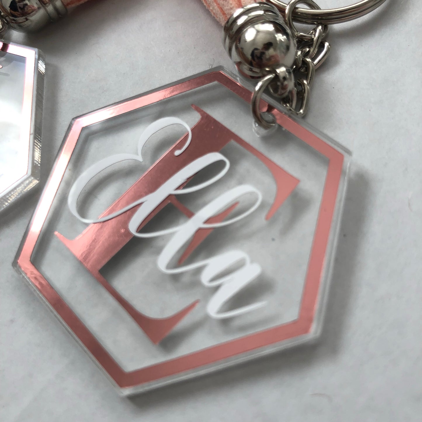 Personalised hexagon monogram keyring