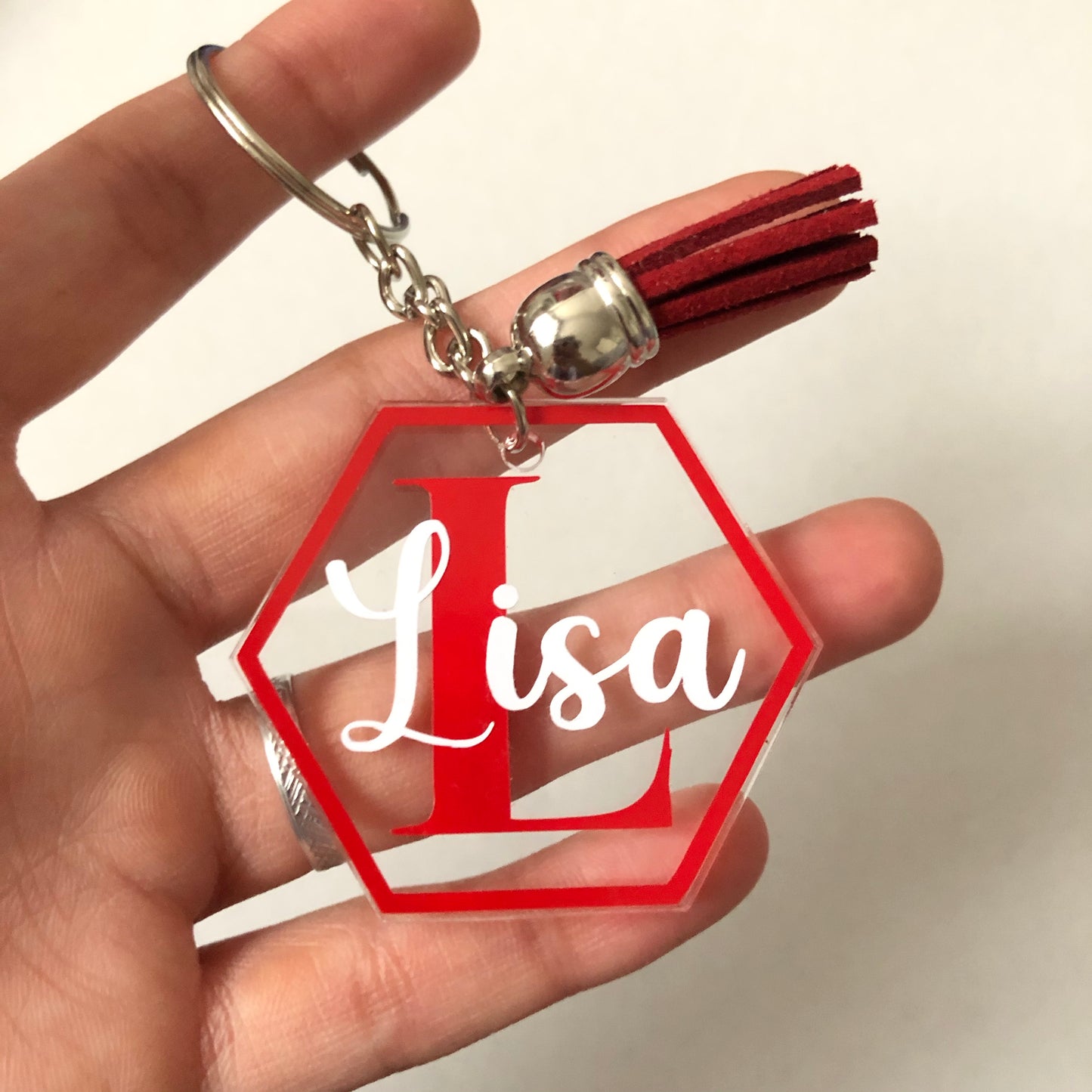 Personalised hexagon monogram keyring