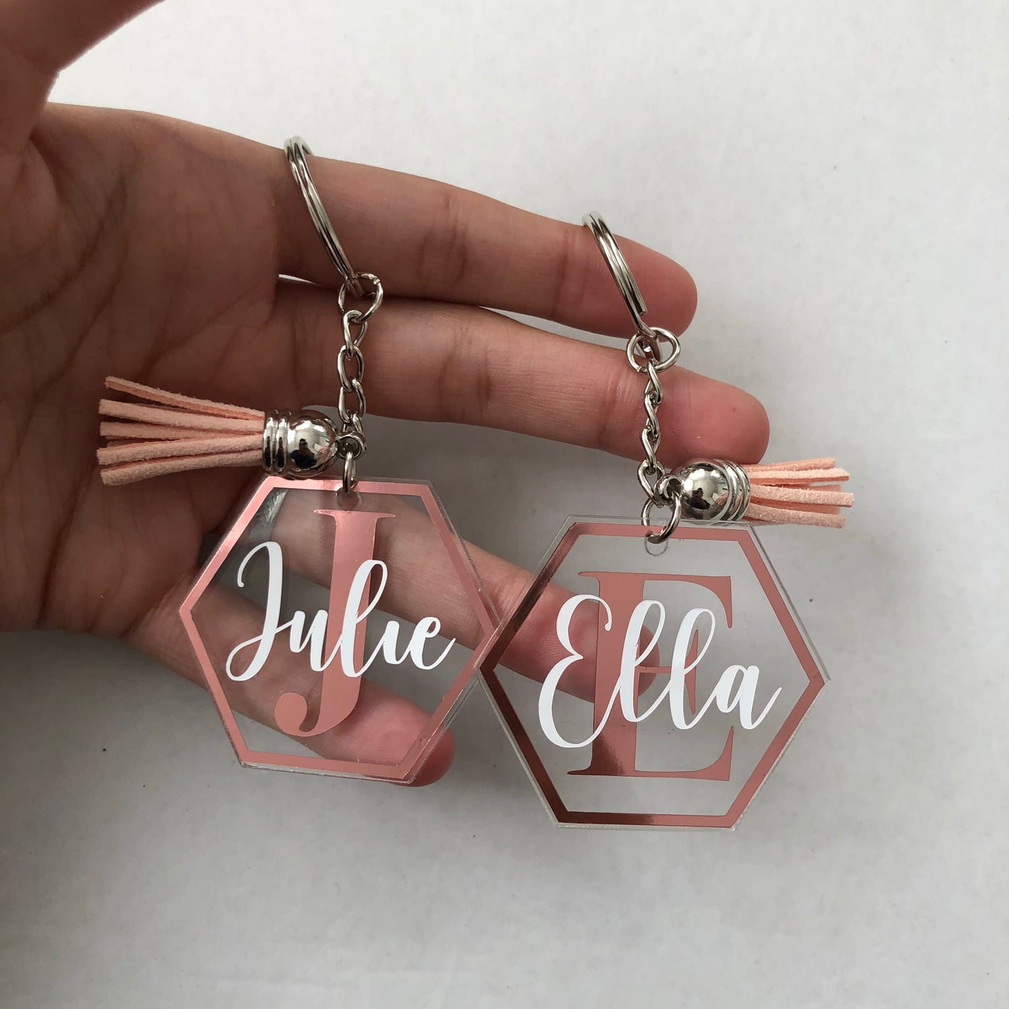 Personalised hexagon monogram keyring